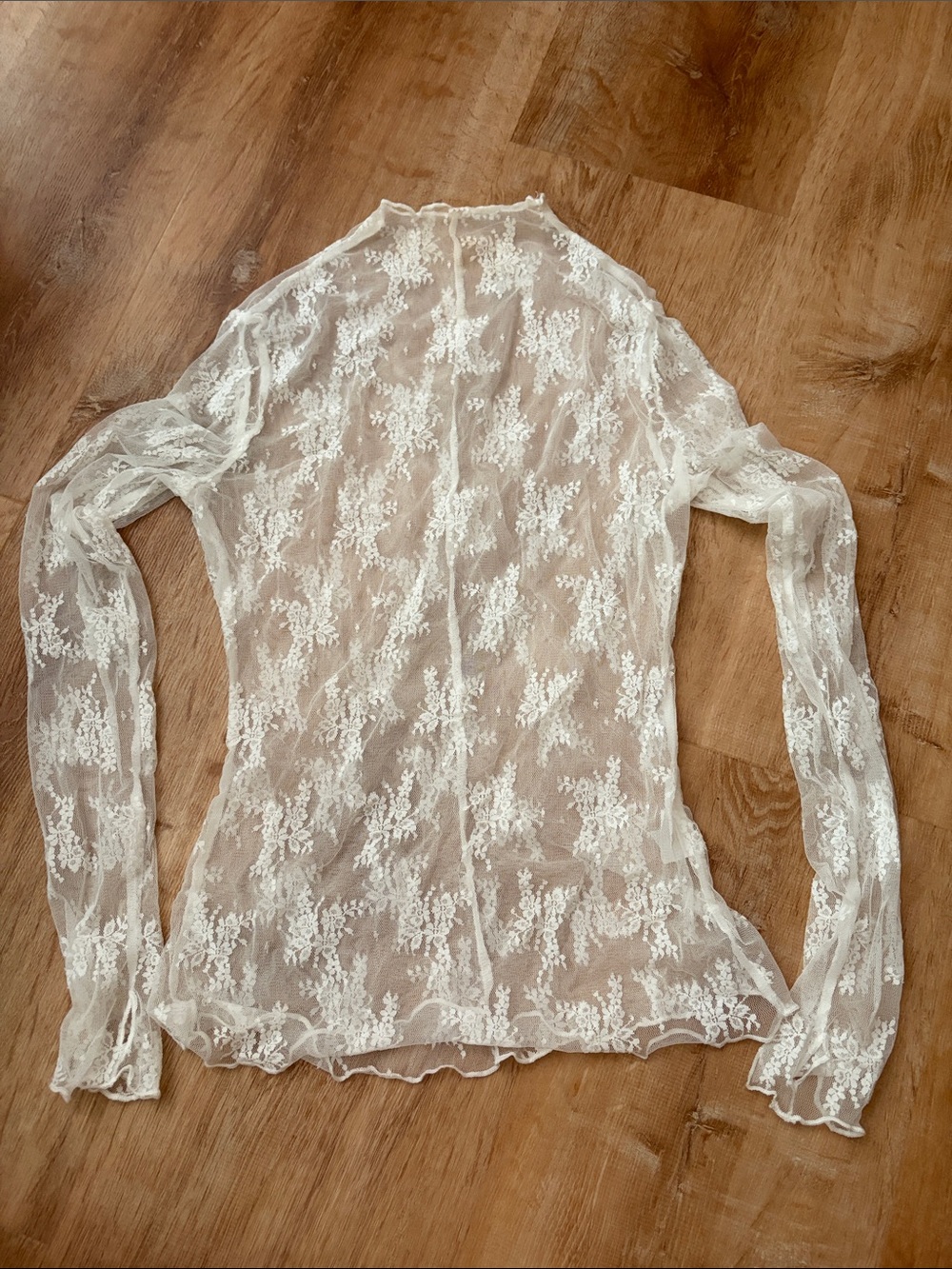 Delicate White Sheer Lace Long-Sleeve Blouse